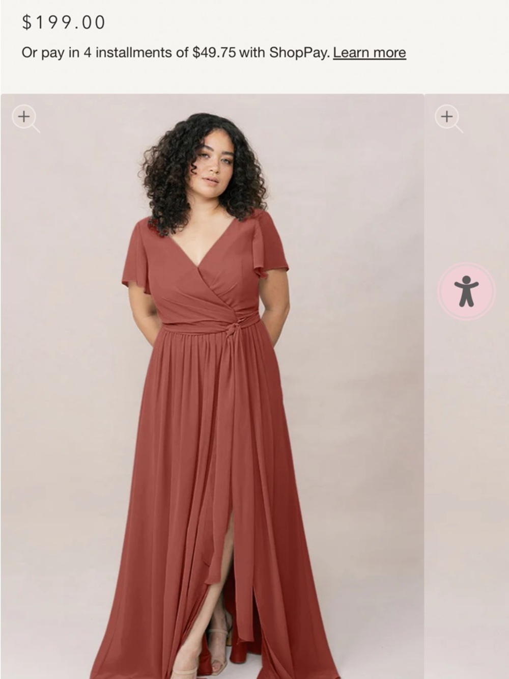 Revelry Harper chiffon faux wrap dress in cinnamon rose